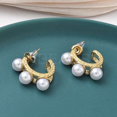 304 Stainless Steel ABS Imitation Pearl C-Shaped Stud Earrings EJEW-K268-71G-1