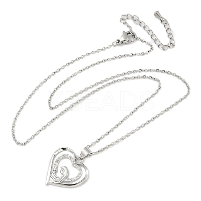 Mother's Day Brass Micro Pave Clear Cubic Zirconia Mother and Baby Heart Pendant Necklaces for Women NJEW-C085-01C-P-1