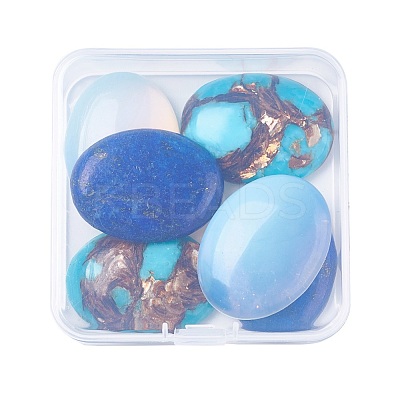 Opalite & Natural Lapis Lazuli & Dyed Synthetic Turquoise Cabochons G-JP0001-14-1