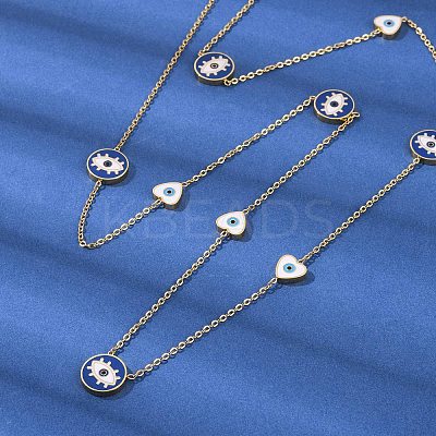 304 Stainless Steel Blue & White Enamel Evil Eye Link Chain Long Necklaces NJEW-V001-02G-1