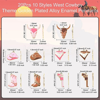 20Pcs 10 Styles West Cowboy Theme Golden Plated Alloy Enamel Pendants FIND-CJ0002-60-1
