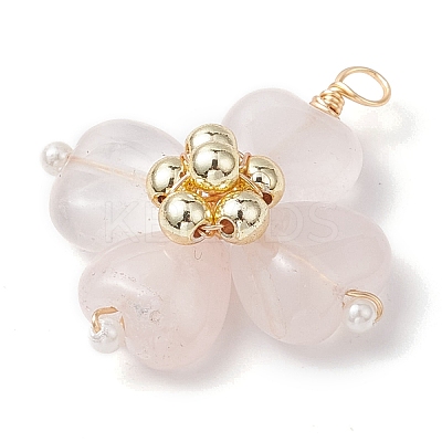 Rose Quartz Copper Wire Wrapped Synthetic Hematite Bead Pendants PALLOY-JF02947-05-1