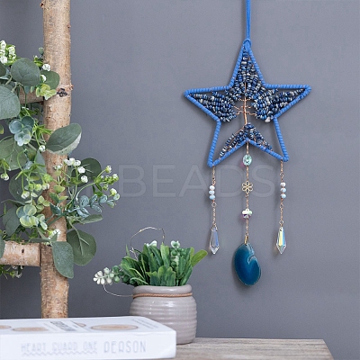 Star Natural Sodalite & Agate Woven Net Suncatchers PW-WG17811-11-1