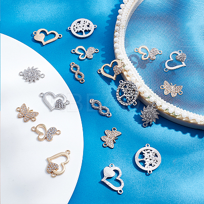 32Pcs 8 Styles Alloy Crystal Rhinestone Connector Charms ALRI-SC0001-22-1
