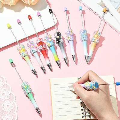 10Pcs 10 Colors Flower Plastic Beadable Pens FIND-YW0008-56-1