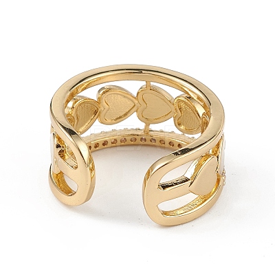 Enamel Heart Open Cuff Ring with Clear Cubic Zirconia RJEW-L100-027G-1