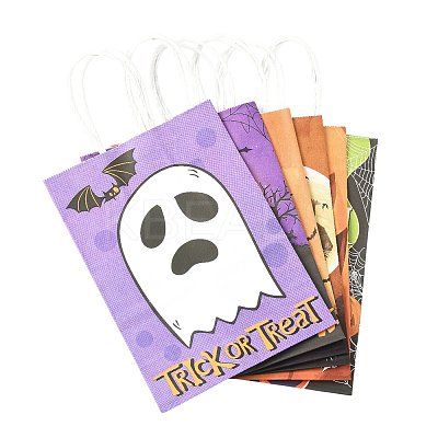 24Pcs 6 Styles Halloween Theme Kraft Paper Gift Bags with Handles CARB-FS0001-09-1