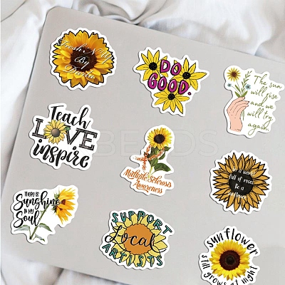 50Pcs Cartoon Sunflower Paper Sticker Label Set DIY-G066-03-1
