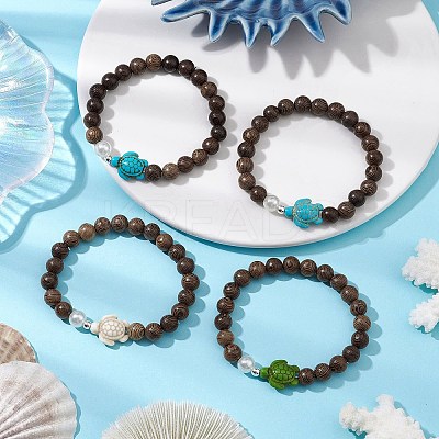 Synthetic Howlite & Turquoise Beaded Stretch Bracelets BJEW-JB111343-1