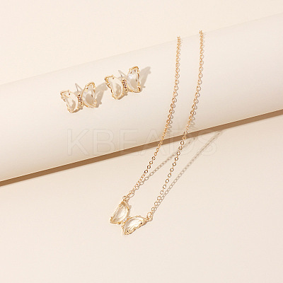 Butterfly Acrylic Rhinestone with Iron Pendant Necklaces & Stud Earrings Sets for Women WGFFCAF-04-1