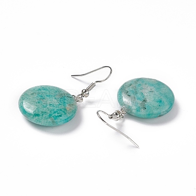 Natural Amazonite Flat Round Dangle Earrings EJEW-D188-03P-10-1