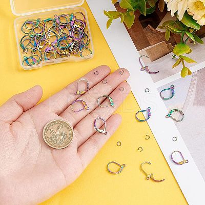 50Pcs Rainbow Color 304 Stainless Steel Leverback Earring Findings STAS-UN0038-46-1