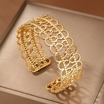 304 Stainless Steel Hollow Cuff Bangles for Women LS-BJEW-F505-03G-1
