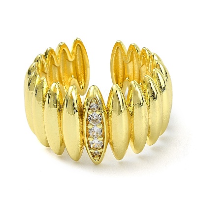 Brass with Cubic Zirconia Open Cuff Ring RJEW-B051-06G-1