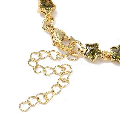 Star Brass Pave Cubic Zirconia Link Chain Bracelets for Women BJEW-P385-03G-06-1