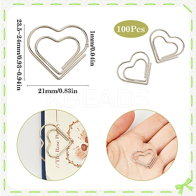 100Pcs Heart Shape Iron Paper Clips TOOL-WH20002-03A-P-1