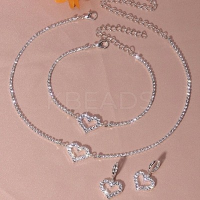 Heart Alloy Rhinestone Pendant Necklaces & Dangle Earring & Bracelets Sets for Women FS-WG56CAD-01-1
