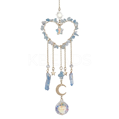 Natural Aquamarine Chip Beads with Brass Findings Pendant Decorations HJEW-JM01814-04-1