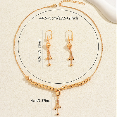 Vintage Brass Round Beaded Tassel Necklace & Earrings for Women KK0094-1