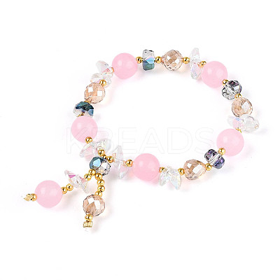 Natural Chalcedony and Glass Beads Charm Bracelets BJEW-T022-14E-1