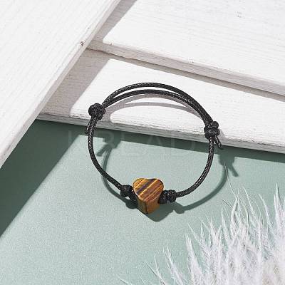 Natural Tiger Eye Heart Braided Cord Bracelet BJEW-JB07685-01-1