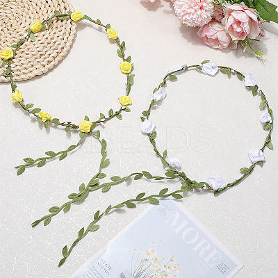 2Pcs 2 Colors Polyester Artificial Rose Garland Headbands Hair Vine AJEW-CP0008-26E-1