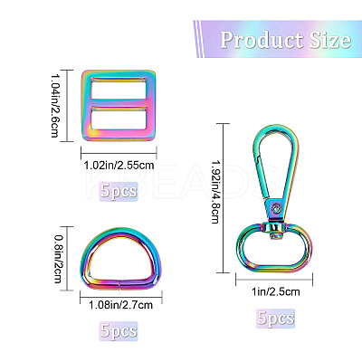 15Pcs 3 Style Rainbow Color Zinc Alloy Swivel Clasps FIND-GF0003-41-1