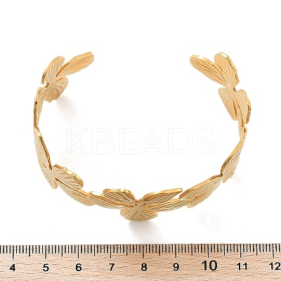 Flower 304 Stainless Steel Open Cuff Bangles for Women BJEW-M313-05G-1