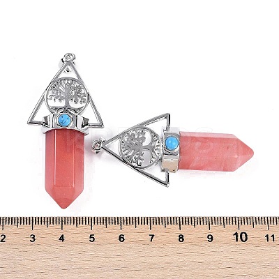 Cherry Quartz Glass Faceted Pointed Bullet Big Pendants G-H076-02P-06-1