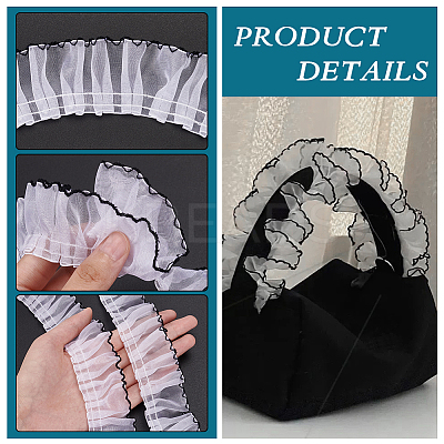 8 Yards Polyester Pleated Lace Trim OCOR-WH0080-87A-1