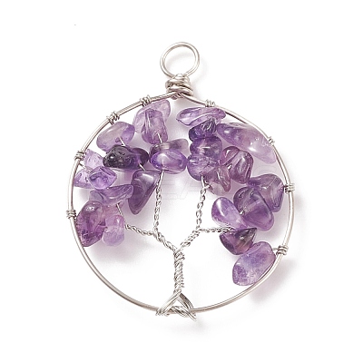 Natural Mixed Stone Chip Pendants PALLOY-JF01747-1