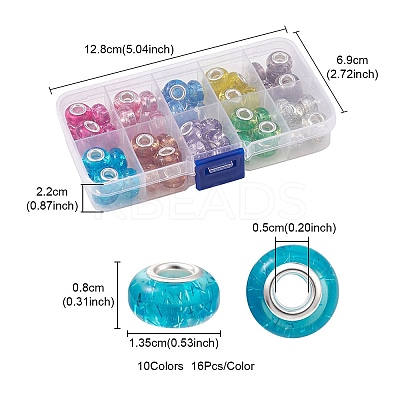 60Pcs 10 Colors Rondelle Resin European Beads RPDL-YW0001-09-1