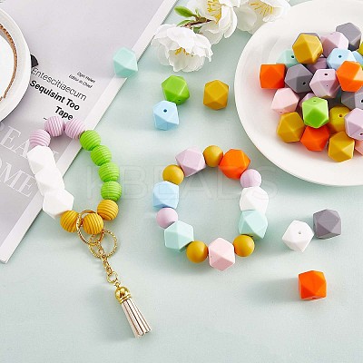 100Pcs Silicone Beads Mixed Color Hexagonal Silicone Beads Bulk Spacer Beads Silicone Bead Kit for Bracelet Necklace Keychain Jewelry Making JX307A-1
