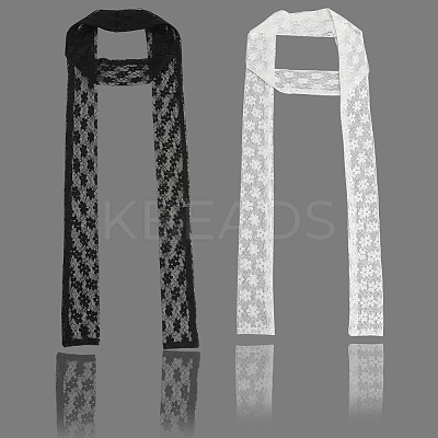 2Pcs 2 Colors Polyester Lace Long Silk Scarf for Women Girls AJEW-GF0011-28E-1