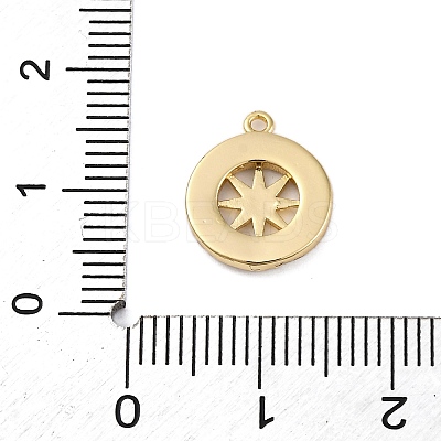 Brass Pave Natural Shell Flat Round with Star Charms KK-P289-06G-1