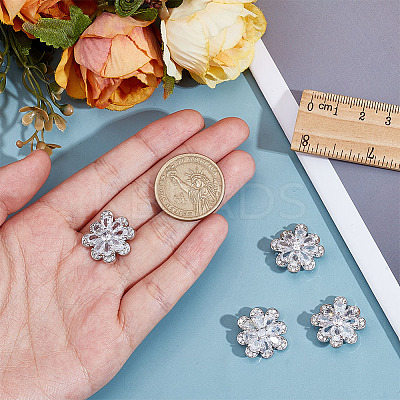 4Pcs 1-Hole Brass Pave Clear Cubic Zirconia Buttons BUTT-MA0001-15B-P-1