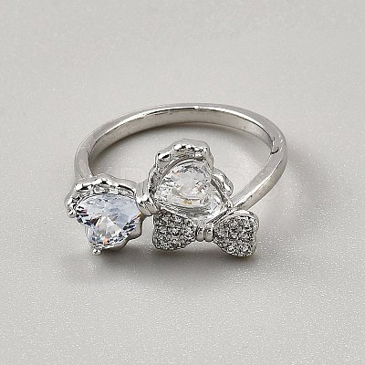 Brass Micro Pave Cubic Zirconia Cuff Rings for Women RJEW-WH0002-40A-1