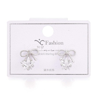925 Sterling Silver Micro Pave Clear Cubic Zirconia Bowknot with Star Stud Earrings STER-N016-79P-1