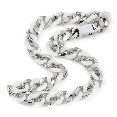 304 Stainless Steel & Ceramics Cuban Link Chain Necklaces for Women NJEW-B116-08P-01-1