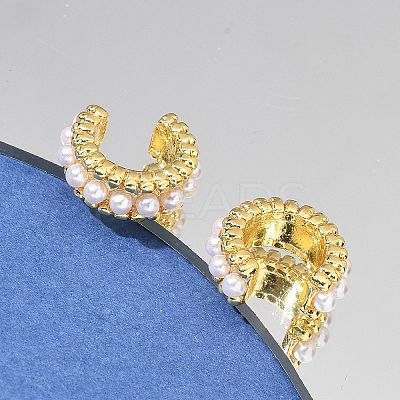 Brass Plastic Pearl Cuff Earrings EJEW-G420-01G-1