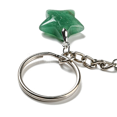 Reiki Natural Green Aventurine Moon & Star Pendant Keychains KEYC-P015-02P-03-1