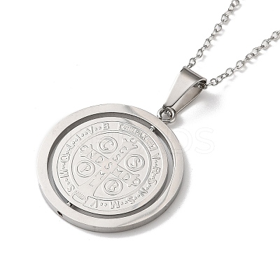 304 Stainless Steel Rotatable Saint Benedict Medal Pendant Necklaces for Women NJEW-G187-01P-1