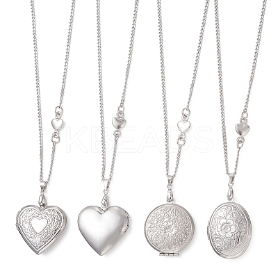 316 Stainless Steel Heart Oval Flat Round Locket Pendant 304 Stainless Steel Twisted Chain Necklaces NJEW-JN05839-1