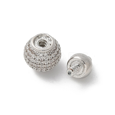 Brass Silver Micro Pave Clear Cubic Zirconia Screw Clasps KK-U052-40P-1
