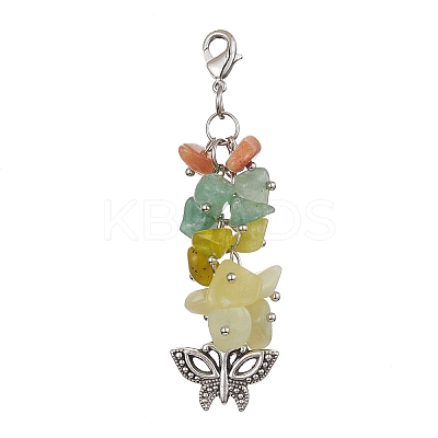 Alloy Charms & Natural Gemstone Chips Beaded Pendant Decoration HJEW-JM01208-1