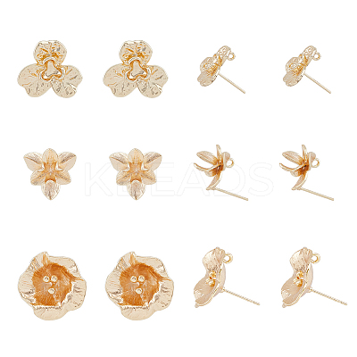 12Pcs 3 Style Brass Stud Earring Findings KK-FH0004-86-1