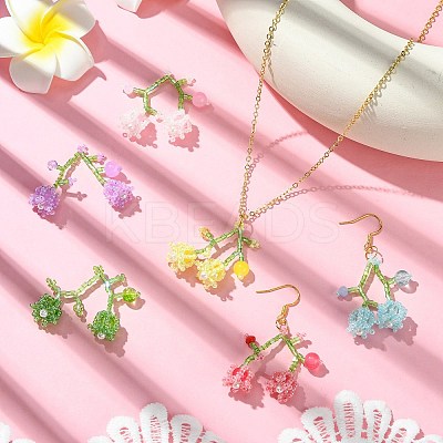 6Pcs 6 Colors Handmade Glass Seed Beaded Lily of The Valley Pendants SEED-CJ0001-25-1