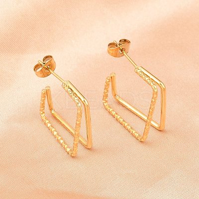304 Stainless Steel Two-layer Square Stud Earrings EJEW-D339-02G-1