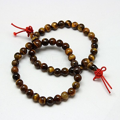 Buddhist Jewelry Mala Beads Bracelets Natural Tiger Eye Stretch Bracelets BJEW-M007-6mm-01A-1