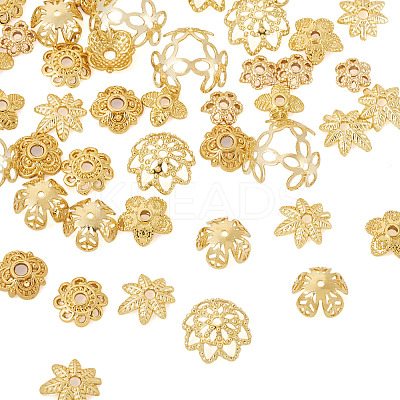 54Pcs 9 Styles Brass Bead Caps KK-TA0003-43-1
